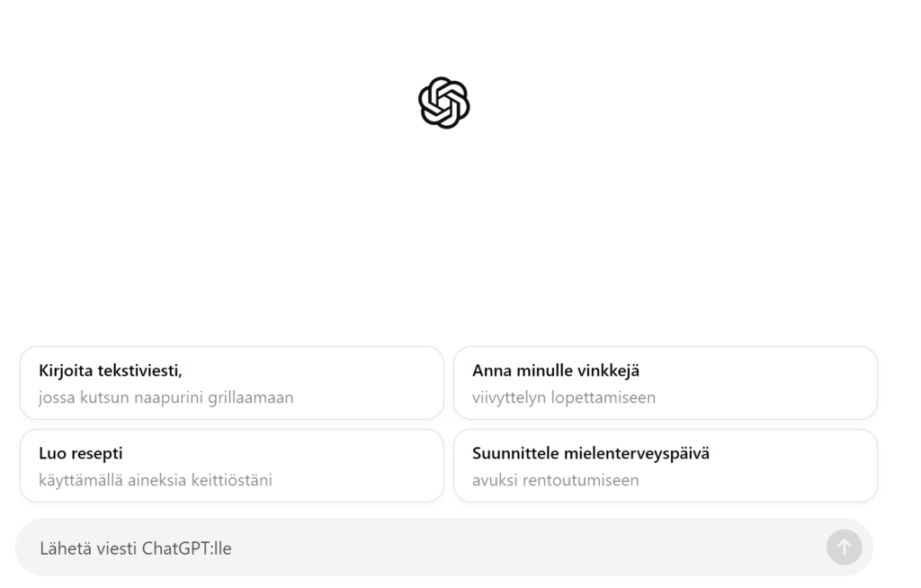 Kuva ChatGTP:n käyttöliittymästä